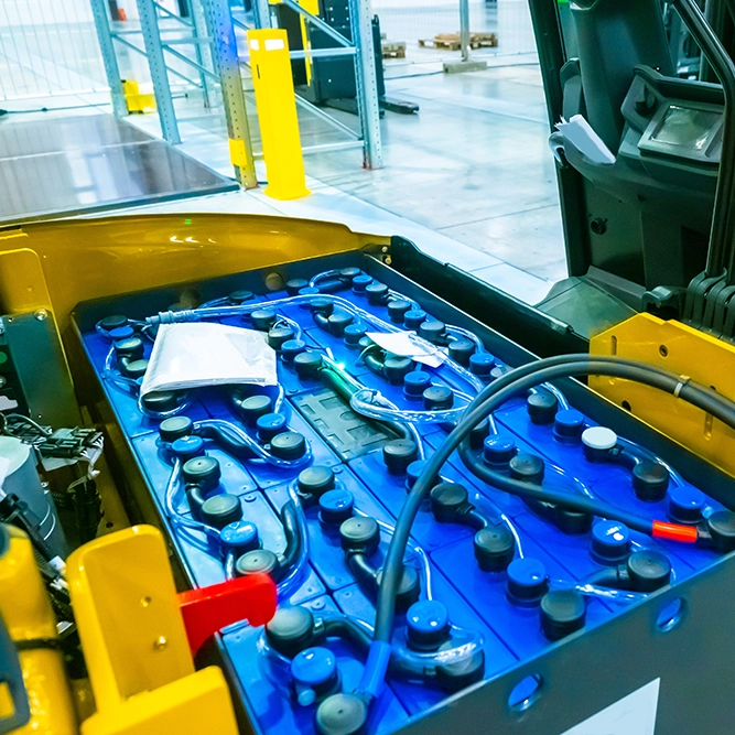Forklift Industrial Battery being replaced